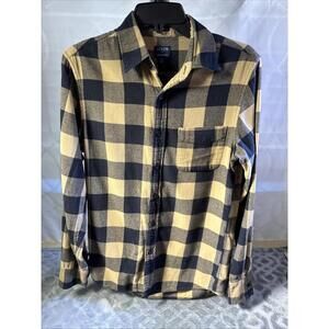J. crew Plaid Tan Black Flannel button up long sleeve sleeve men’s size S Slim